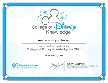 Certificado de agente de viajes College of Disney KnowledgeAna Berges