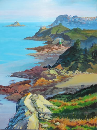 Peinture Sur le sentier des douaniers à Pléneuf-Val-André réalisée sur bois.