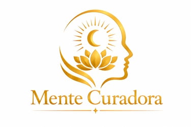 Mente Curadora focado em cura emocional, autoconhecimento e espiritualidade prática, com design logo