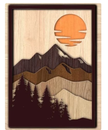 GERAHMTES 3D-HOLZKUNSTWERK BERGLANDSCHAFT – HANDGEFERTIGT IN BUCHS SG