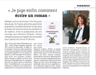 Article de presse tendance - Je pige enfin comment écrire un roman - Fanny Campan.
