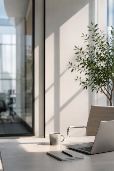 Modern minimalist workspace representing smart real estate management by Unitlogi