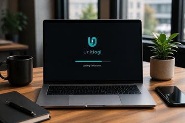 Unitlogi early access real estate software platform loading on laptop screen
