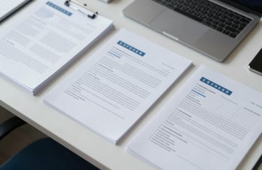 An overhead view of organized legal documents and a professional business planner on a sleek desk. The composition is structured and calm, using tones of #3F6C8A and #F5F8FA.