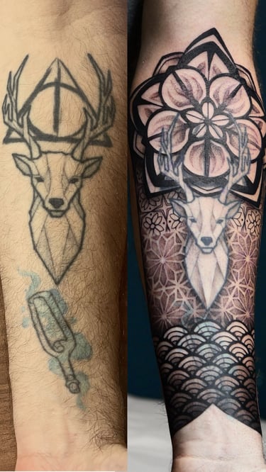 Tatouage de cover géométrique à Big Foot Bayonne