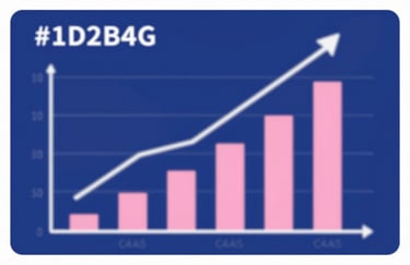 A graph showing upward business growth trends with a blue #1D2B40 background and pink #C4A5A8 highlights, representing success and expansion.