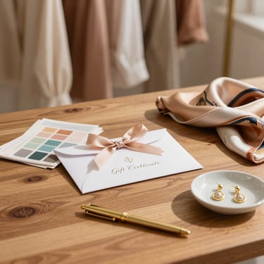 Hands exchanging a colorful gift certificate in a cozy setting.