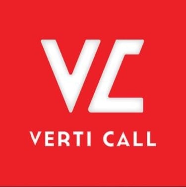 Verti Call company logo featuring a white VC monogram on a solid red background.