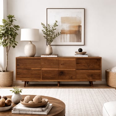 Handcrafted, custom made mid-century modern walnut media console.