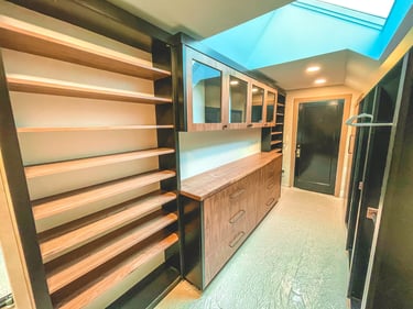High end custom luxury closet designed and built for a Pearce Woodworks Detroit client.