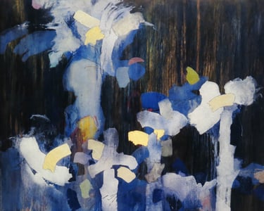 Blue & Gold-1995- 45"x 57" Acrylic, Silica Sand on Canvas. Private Collection