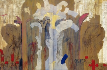 Diptic-1993-69"x 126" Acrylic, Plaster on Canvas. Private Collection