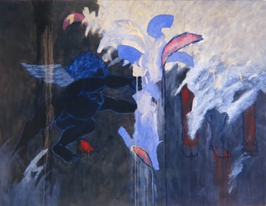 With the Heart Upside Down-1997-39"x 51" Acrylic, sSilica Sand on Canvas. Private Collection