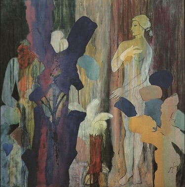 Innocence & Guilt-1997- 39"x 39" Acrylic, Silica Sand on Canvas. Private Collection