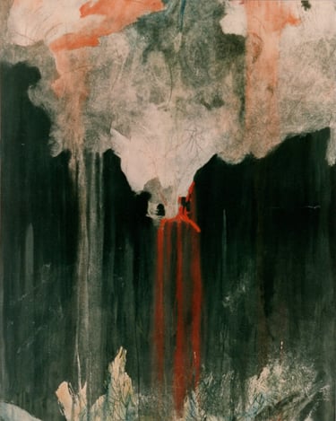 Kiss and Spit-1993- 77"x 51" Acrylic, Silica Sand on Canvas. Private Collection