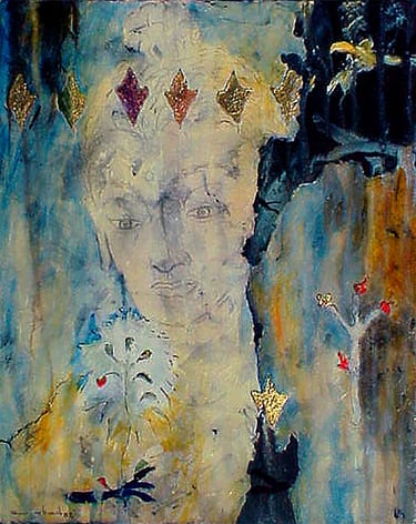 Nirvana-2002- 20"x 16" Acrylic, Plaster, Gold Leaf  on Canvas. Private Collection