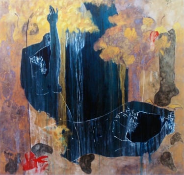 The Big Bang-1998-51"x 51" Acrylic, Plaster on Canvas. Private Collection