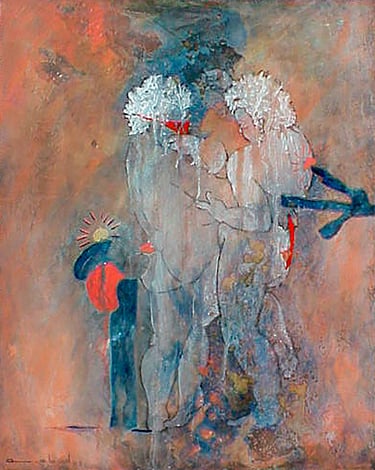 Two Lovers-2002- 20" X 16" Acrylic, Plaster on Canvas. Private Collection