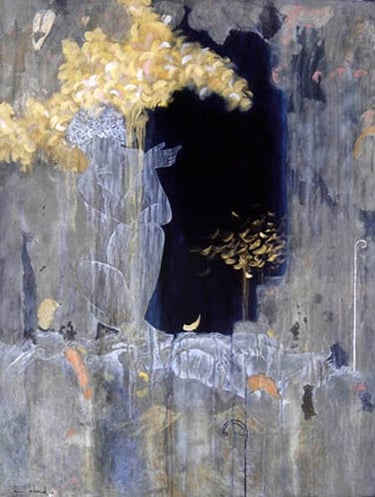 Wile I Slumber-1998- 48"x 36" Acrylic, Plaster on Canvas. Private Collection