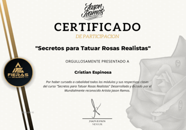 Certificado para tatuar rosas realistas.