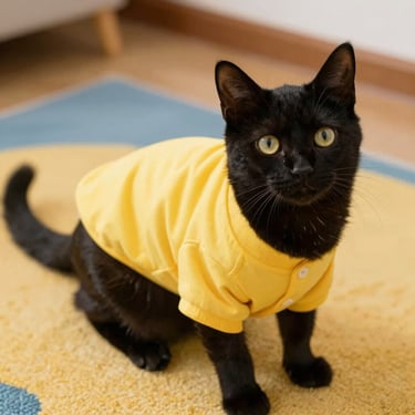 Gatito negro con camisa de botones color amarilla