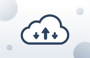 A sleek, stylized icon representing cloud computing, featuring a minimalist cloud with data arrows in #1C2E3C, set against a clean, modern digital background.