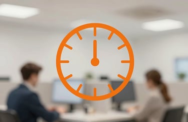 A minimalist orange clock icon representing fast service and reliability, professional graphic style.