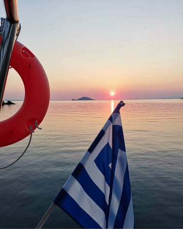 Sunset view from Sail Boat Christina during a private sailing cruise in Halkidiki