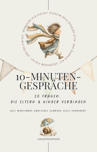 Watercolor illustration of a child for a parenting guide titled 10-Minuten-Gespräche with positive affirmations.