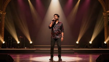 A sophisticated display of professional audio equipment on a South Asian / Indian stage with a champagne background.