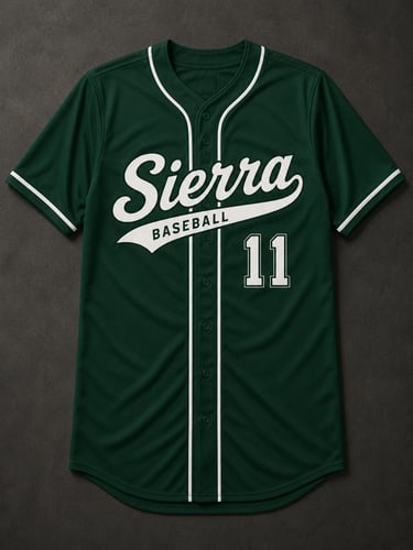 Dark green Sierra Baseball jersey with white piping and the number eleven.