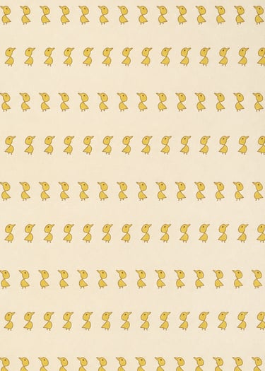 Minimalist pattern featuring rows of small yellow hand-drawn ducklings on a cream background.