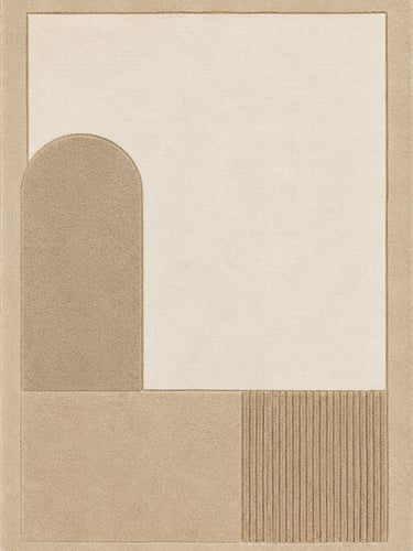 Modern geometric beige area rug with arched shapes and textured ribbed patterns for home decor.