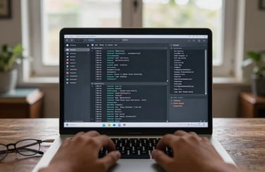 A first-person view of a laptop screen displaying a complex AI data labeling interface, in a bright Indian home environment with a window view.