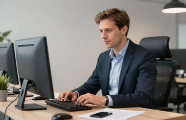 A Western European / Dutch HR manager using AI tools to streamline recruitment in a clean, professional workspace.