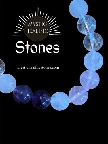 A crystal bead bracelet featuring amethyst and clear quartz for mystic healing stones jewelry.