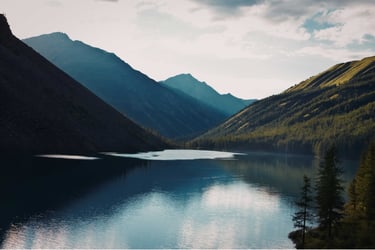 calming lake and mountains perspective 