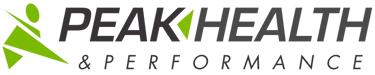 Peak Health and Performance logo featuring a green abstract fitness figure and dark gray typography.