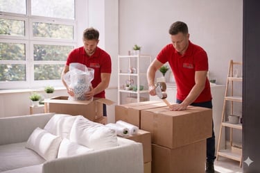 Equipa FM Mudanças a embalar móveis para mudança em Setúbal