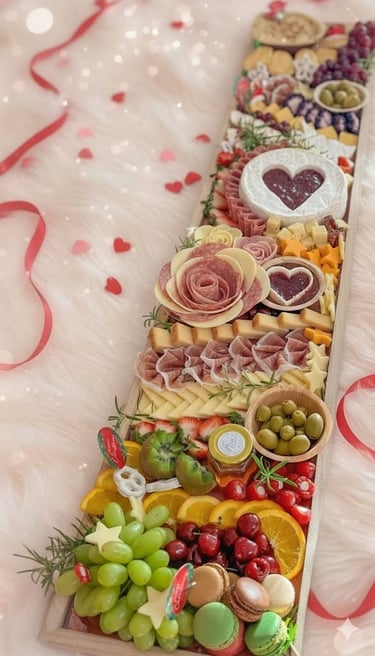 tabla de san valentin , frutas de estacion y quesos 