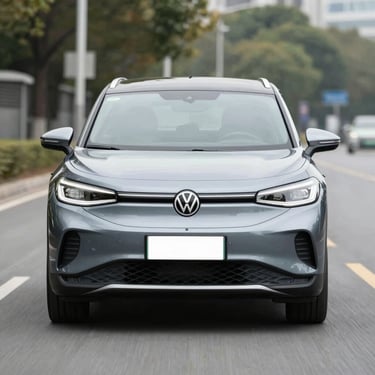 White electric car parked on a rural road