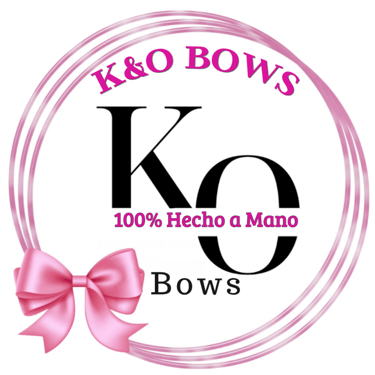 logo K&O bows colores rosaso y negro con frase hecho a mano