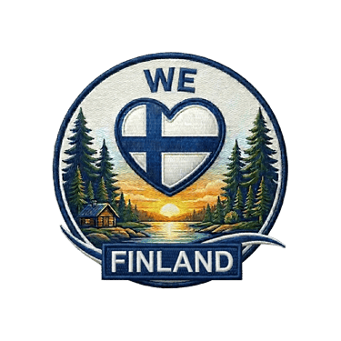 We Love Finland, Love Finland, Finland, Sauna, Traditional Finnish Foods and Drinks, Santa Claus, Finnish Candy, Finnish Design, Finnish Music logo