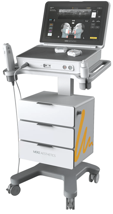 Aparelho Ultherapy PRIME®, de ultrassom microfocado de última geração para tratamento da flacidez de forma não invasiva.