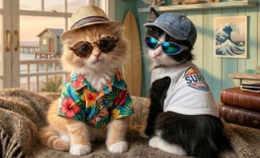 Gatitos con colorida ropa de playa