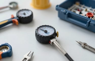 Professional electrical certifications and high-precision measuring tools lying on a clean workspace. The aesthetic is professional and orderly, using a color scheme of #455A64 and #ECEFF1. The image projects expert reliability.