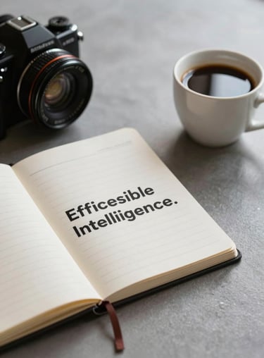 A minimalist workspace in Brazil with a notebook and a coffee cup, symbolizing efficient and accessible financial intelligence.