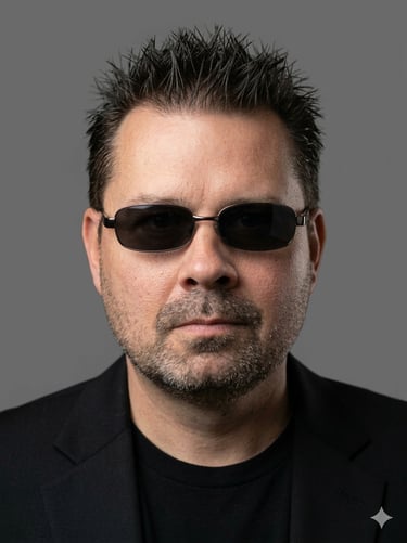 Professional headshot of a Dennis Jamison of OTR Productions. Call hime for live sound, lighting.