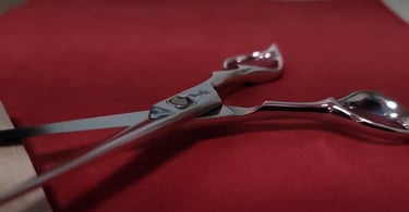 una tijera profesional de peluquería representante de la serie del modelo "TOKO" de la marca "KOMA"