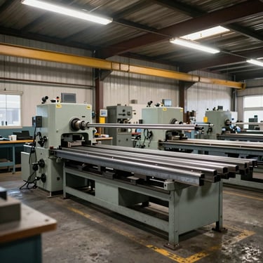 Wide-angle shot of a clean and organized metalworking shop in Mexico, showing industrial equipment, steel beams, and a professional workspace.